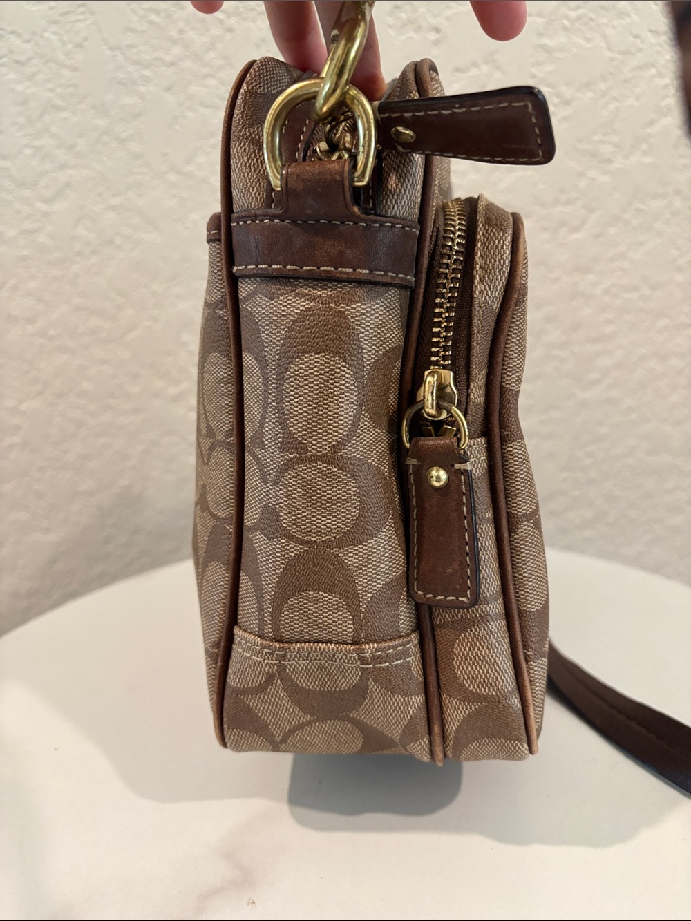 Coach Brown Signature Leather Messenger Crossbody with Stripes - Picture 2 of 14